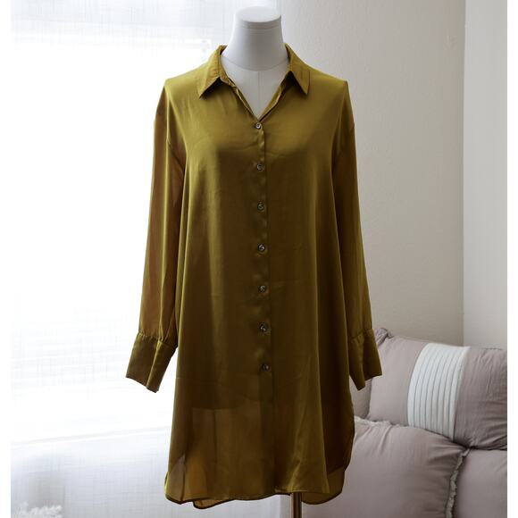 Zara Tops - ZARA Satin Mustard button-down shirt size M